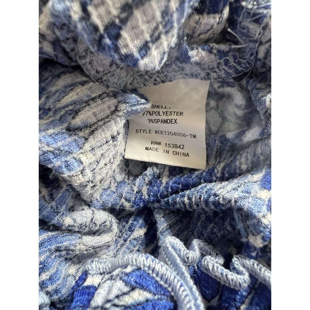 Melloday Women's Smocked Wrap Top Blue Floral Large - Picture 9 of 9
